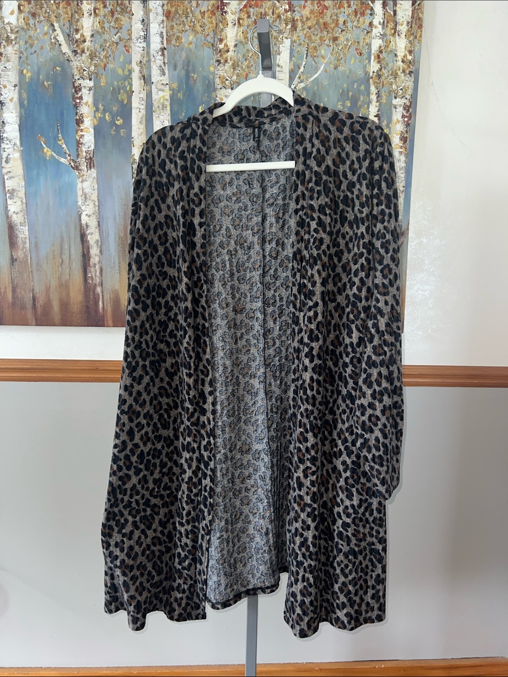 Leopard Print Open Front Carnigan- Black/Tan